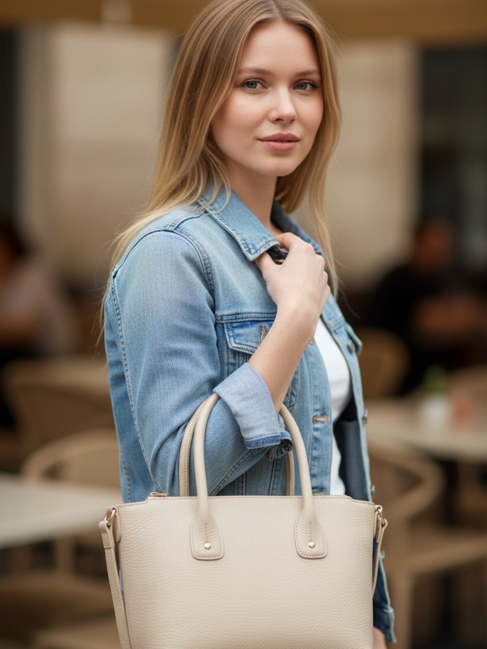 Furla Genuine Leather Tote Handbag White Top Handle Shoulder Bag Made in Italy‎